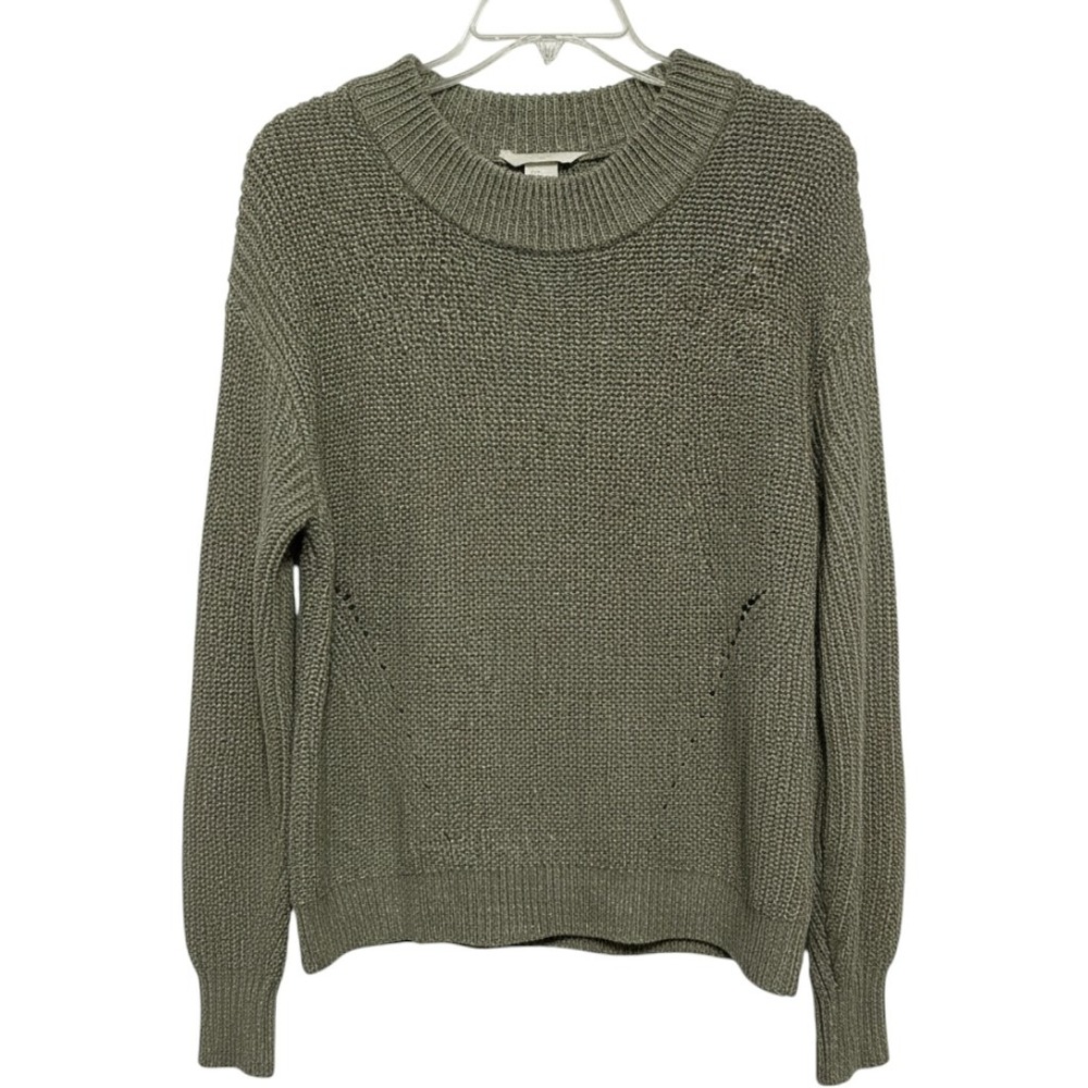 H&M Sweater Womens Large Sage Green Gold Metallic Marled Knit Crewneck L
